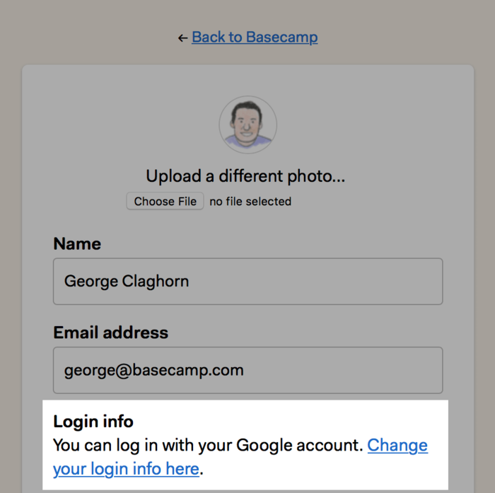 Change your login info here